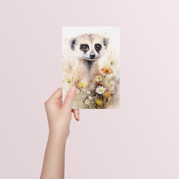 Watercolor Meerkat With Flowers Portrait Wall Art Illustration Print Unframed - Picture 5 of 5